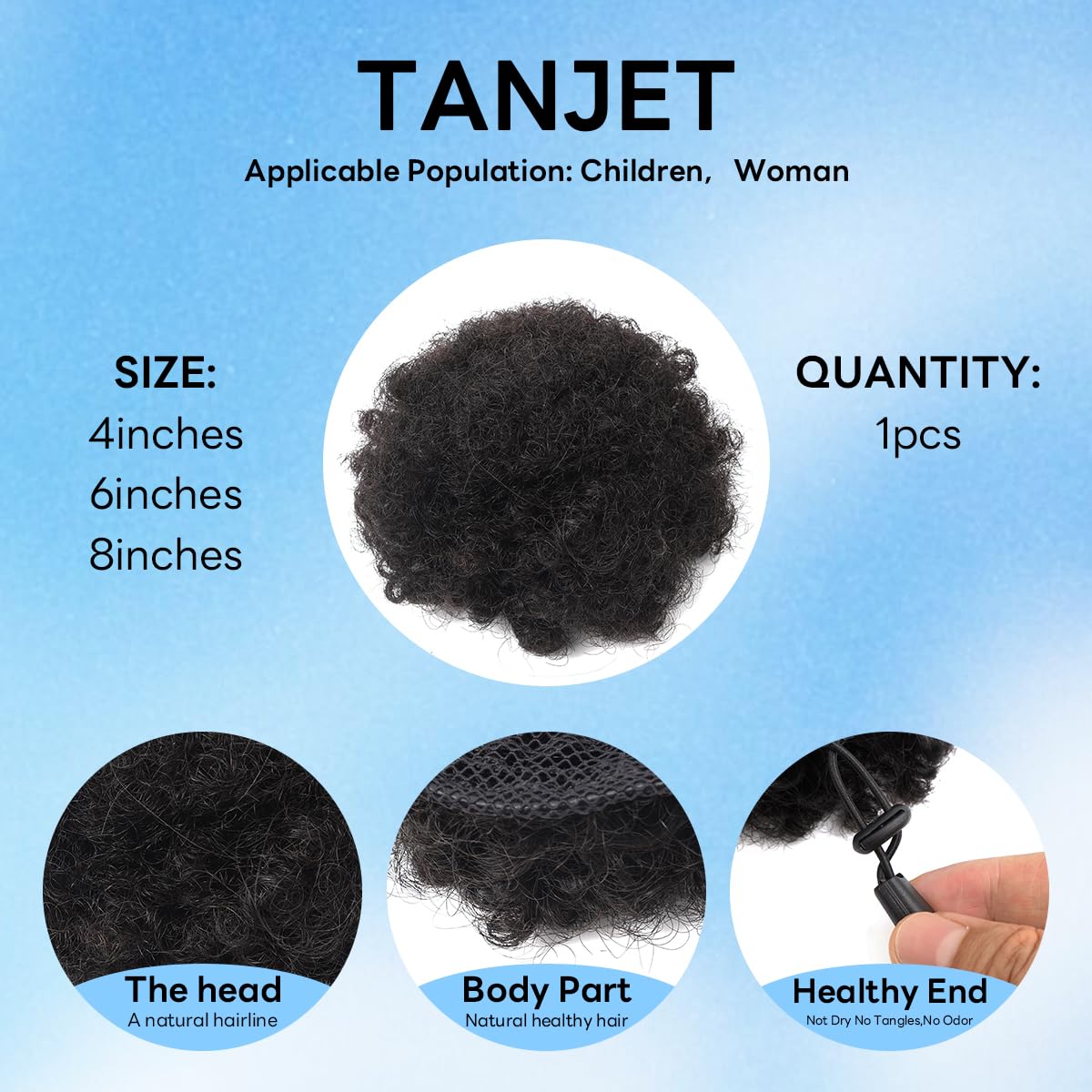 Voluminous Afro Puff - 100% Human Hair Drawstring Ponytail | Heat-Resistant Kinky Curly Extension (8in, Natural Black 1B#)