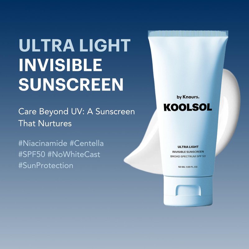Koolsol by Knours Ultra-Light Invisible Sunscreen SPF 50, Water-Resistant, Moisturizing for All Skin Types, Korean Innovation 2 Pack (50ml /1.69 fl. oz. Each)