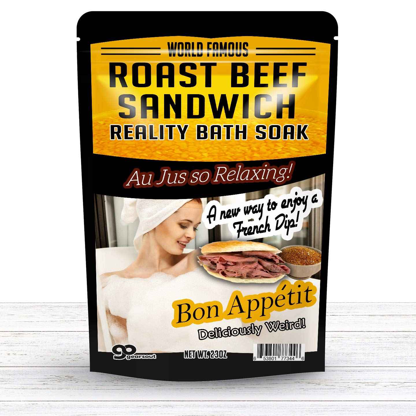 Amber Bath Salts - Luxury Roast Beef Sandwich Bath Soak - Funny Spa Gifts for Men & Women - Sea Salts - Au Jus French Dip