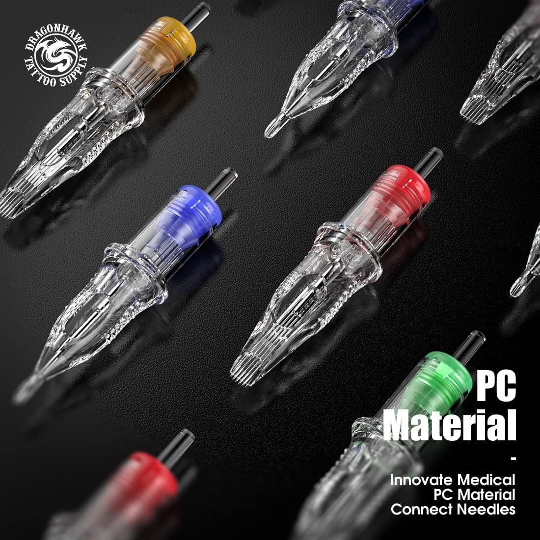 Dragonhawk Extreme 50Pcs Tattoo Needle Cartridges - Assorted Mixed Sizes 1003RL 1005RL 1007RL 1205RS 1207RS for Fine Line, Dotwork, Soft Shading Tattoos - Compatible with Most Rotary Tattoo Machines