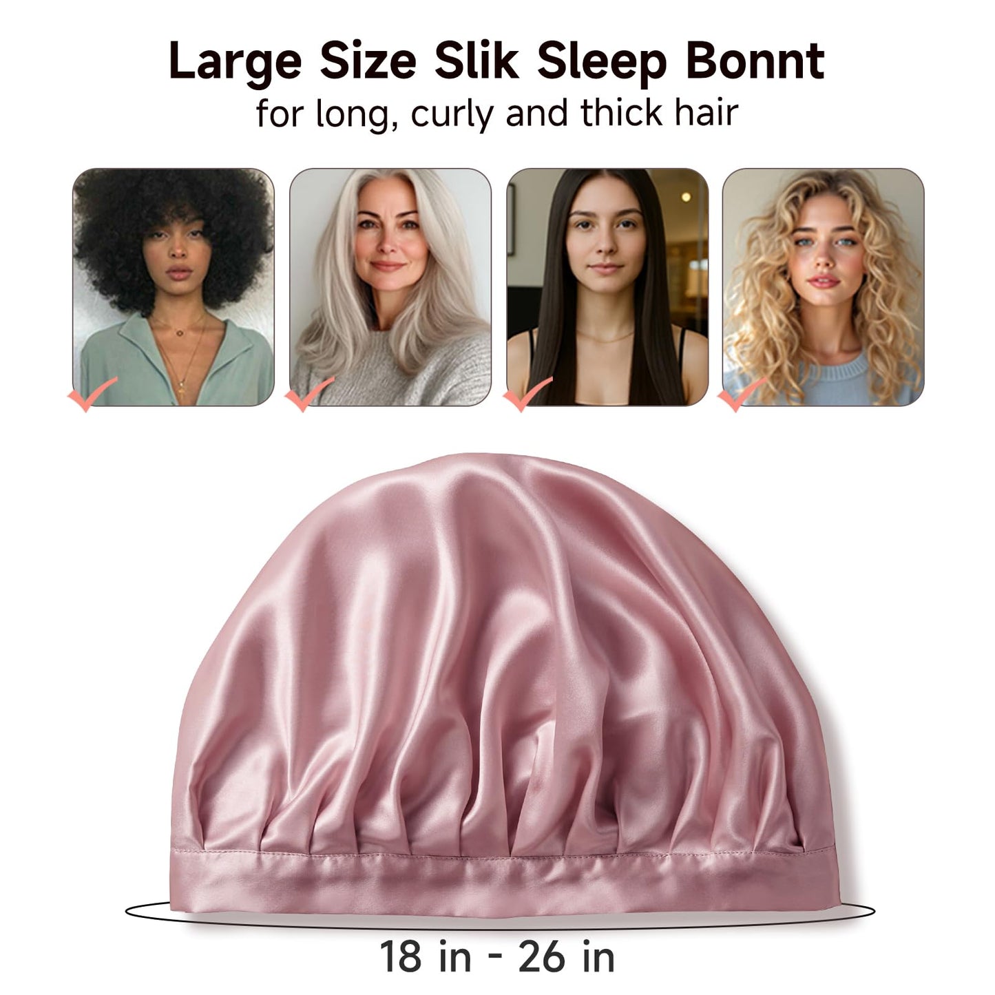 Kaome 100% Mulberry Silk Bonnet for Sleeping Women, 22 Momme Double Layer Silk Hair Wrap, Non-Slip Sleep Cap with Adjustable Elastic Band for Long Curly Hair Care, Comfortable and Breathable, Pink
