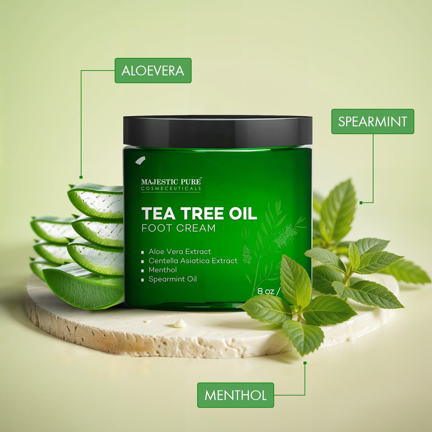 Majestic Pure Tea Tree Foot Cream with Tea Tree Oil - 8 Oz