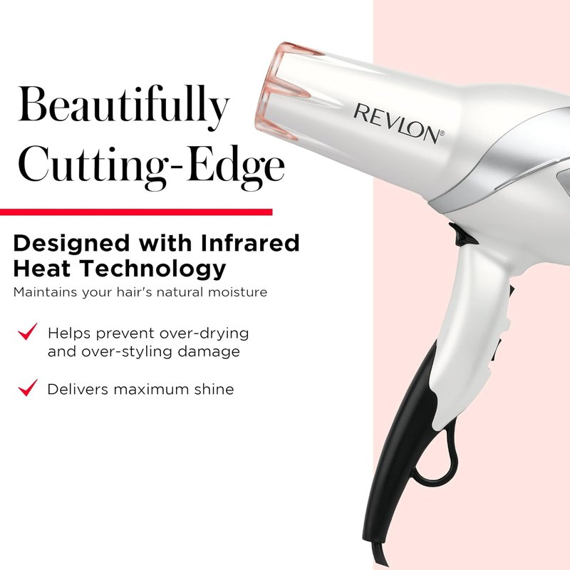 Revlon 1875W Infrared Hair Dryer - Quick Drying & Enhanced Shine | Lightweight Design
