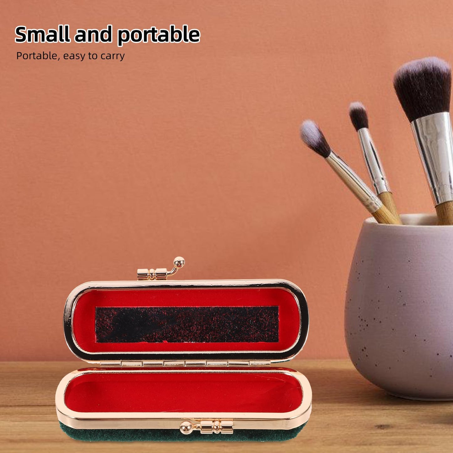Cabilock Retro Lipstick Box with Mirror Compact Lip Balm Organizer Durable Cosmetic Storage Case Fits One Lipstick for Travel and Daily Use 3.93X1.37X0.98 Inches