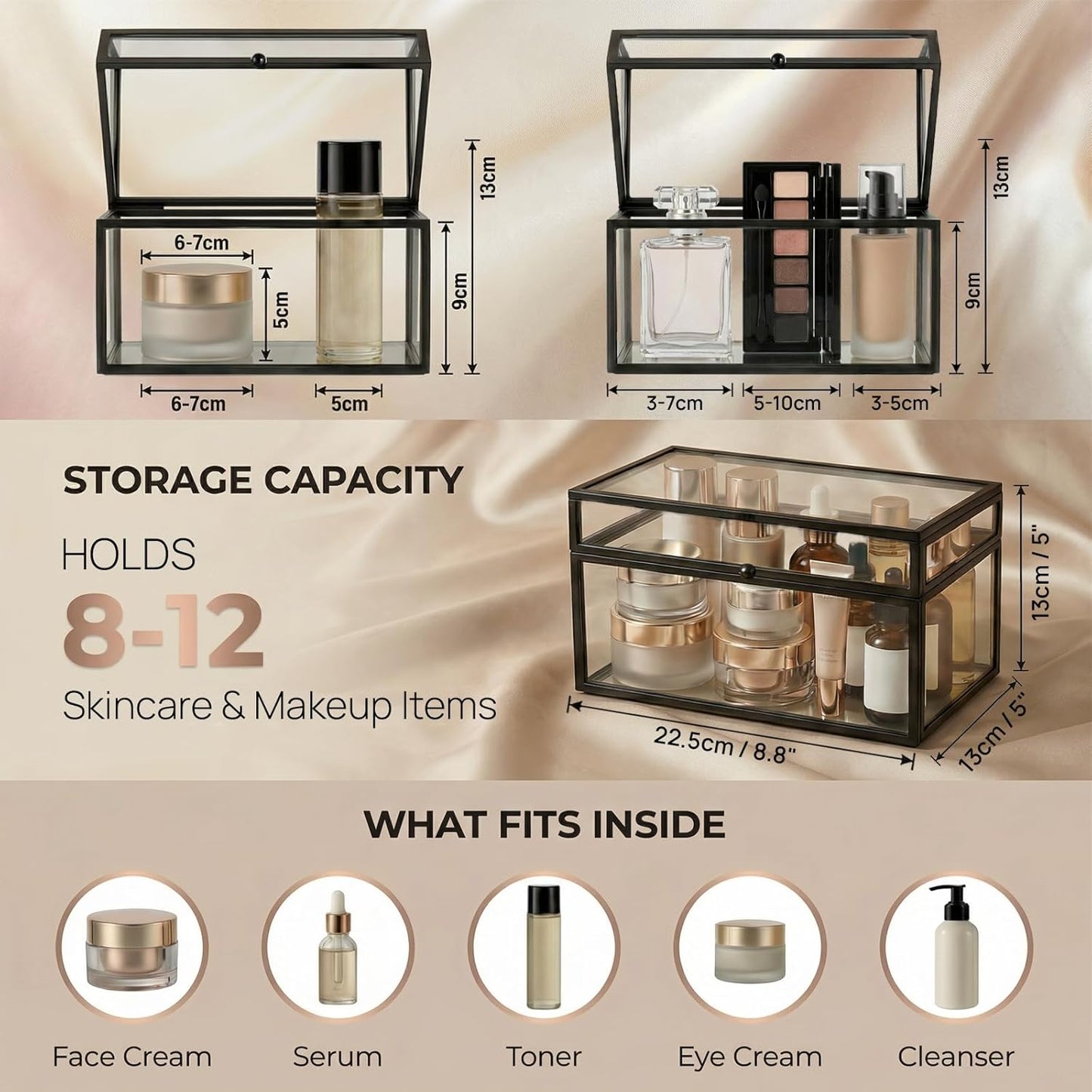 Lipstick Organizer - 40 Slot Glass Display Box for Perfume & Skincare | Easy-Access Vanity Storage Solution