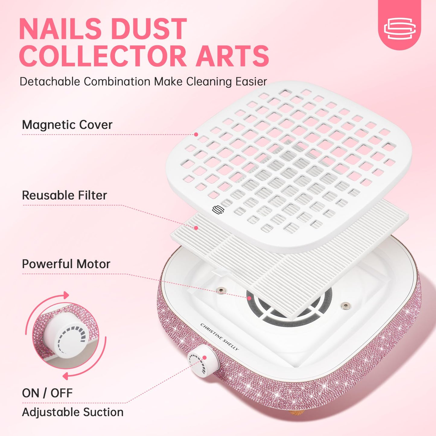 CHRISTINE SHELLY Nail Dust Collector, 4000RPM Dust Collector Nail Tech