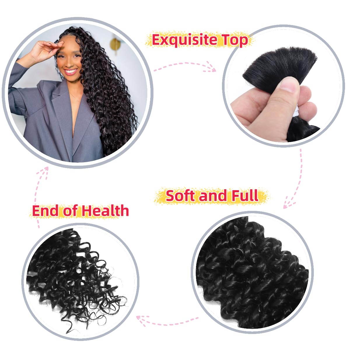99J Human Braiding Hair Water Wave Bulk Human Hair for Braiding Bohemian Knotless 2 Bundles 100g 18inch No Weft 10A Brazilian Virgin Human Hair Extensions Curly Bulk Human Hair for Boho Braids