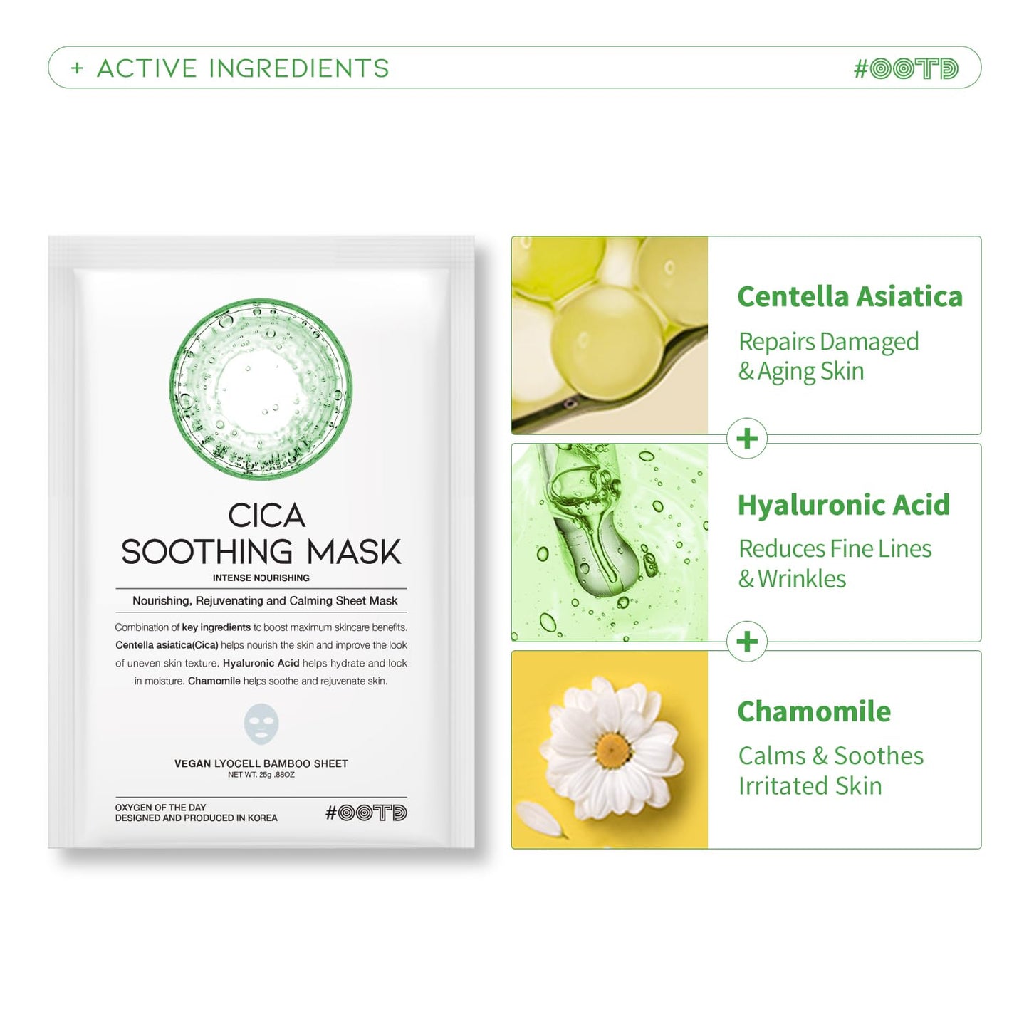 #OOTD Hydrating Soothing Sheet Masks Gift Set, Korean Vegan Facial Masks for Dry Sensitive Skin, Calming & Nourishing with Collagen, Ceramide, Cica (30-Count)