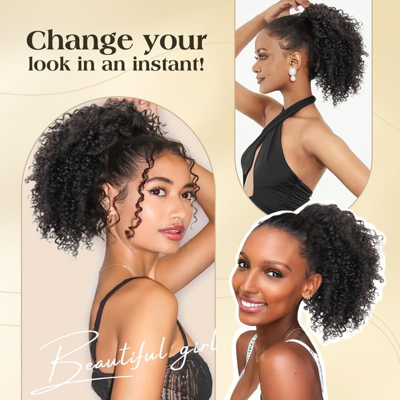 Drawstring Ponytail Human Hair - 4C Kinky Curly Extension for Black Women | 8 Inch Natural Volume & Length