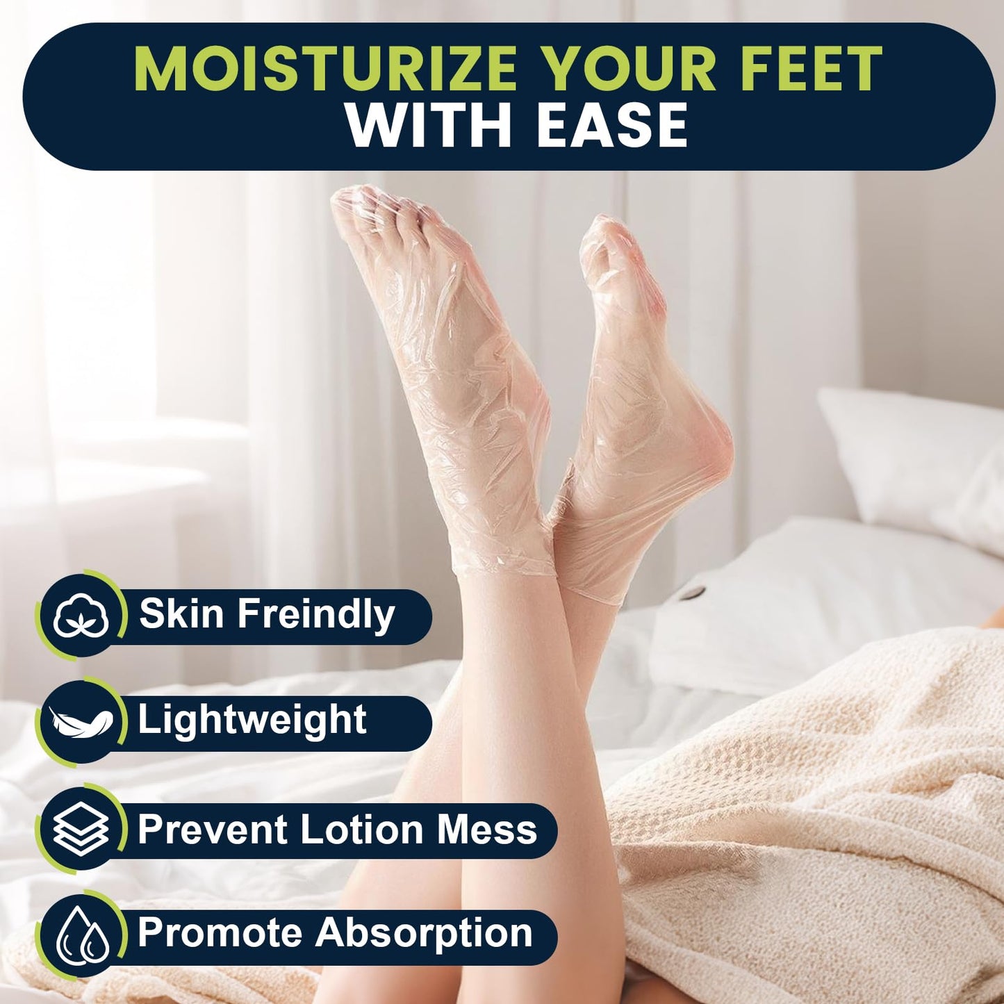TEAWOO 200PCS Plastic Foot Covers for Feet, Leak-Proof Plastic Foot Masks for Moisturizing Feet, Pedicure & Foot Care, 200 Stickers for Snug Closure Included (Fits up to USA 13)