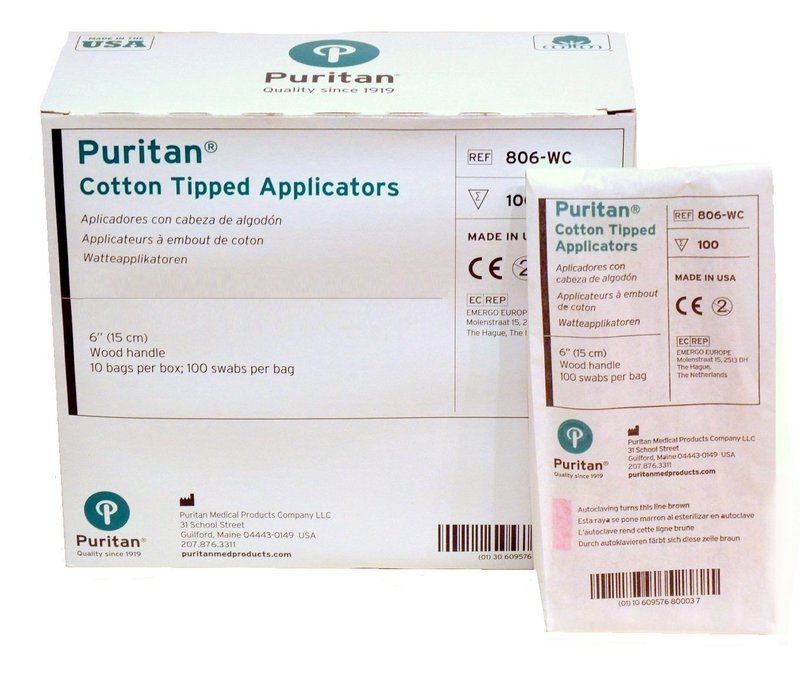 Puritan 806-WC Cotton Tipped Non-Sterile Applicators/Swabs with Wood Shaft, 1/10" Diameter, 6" Overall Length (1000 Per Box)