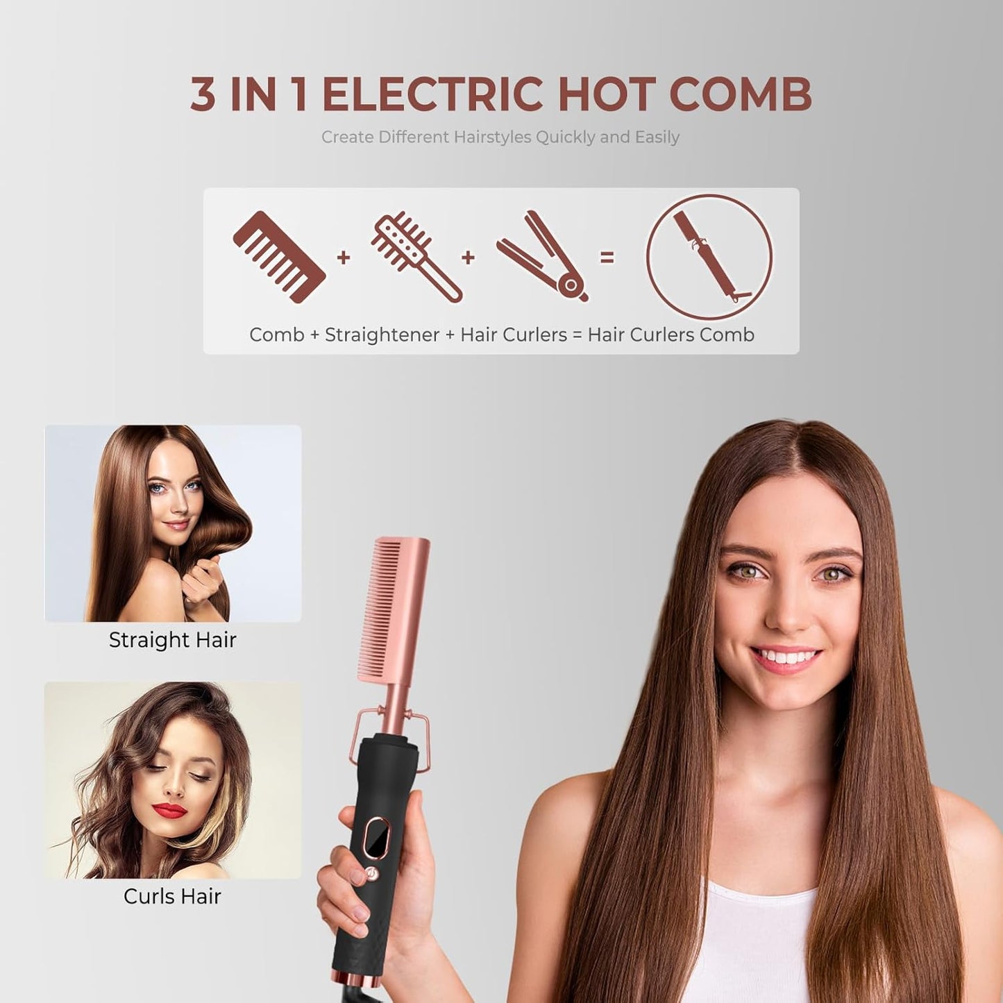 Heating Comb with 12 Temp Settings - 450°F Straightening & Curling Tool | 110-240V