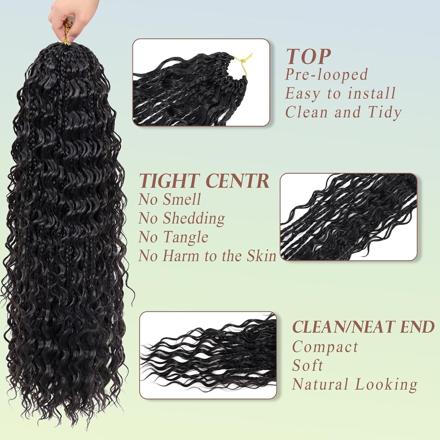 Goddess Box Braids Crochet Hair - 24 Inch Synthetic Braiding Hair with Curly Ends | 7 Packs, Pre-Looped (1B)