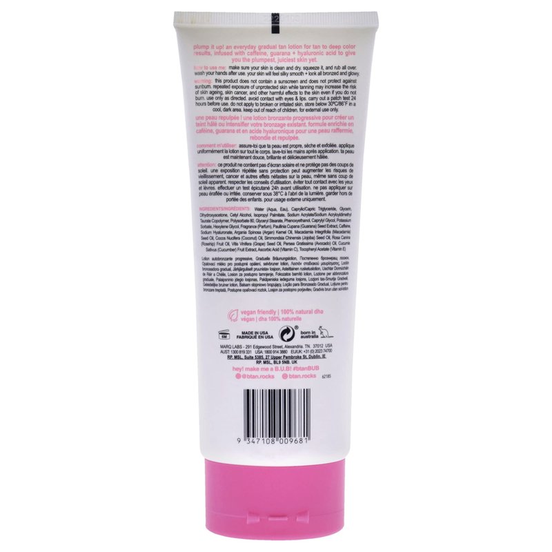 b.tan Dark Gradual Self Tanning Lotion | Plump Up the Bronze Everyday Glow Lotion - Develop a Bronzed Glow, Infused With Hyaluronic Acid For Plump, Juicy Skin, Vegan, Cruelty & Paraben Free, 8 Fl Oz