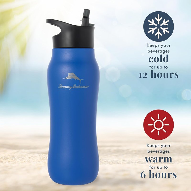 Tommy Bahama Vacuum Insulated Water Bottle - 28oz Double-Wall Stainless Steel, BPA Free | Americana Navy, Keeps Drinks Hot for 6 Hours, Cold for 12 Hours