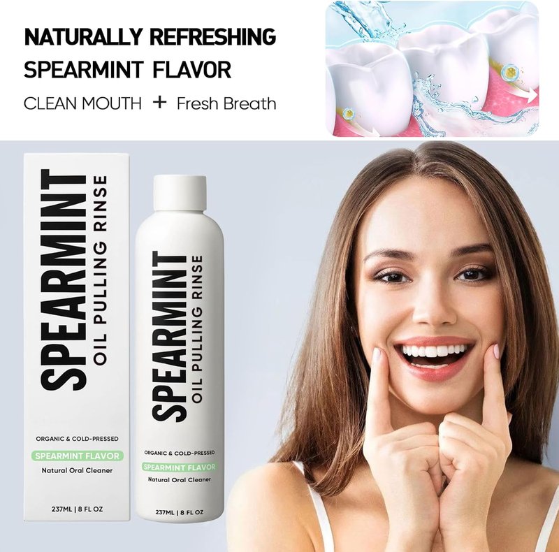 Spearmint Oil Pulling Rinse - Organic Coconut Oil & Mentha Haplocalyx for Fresh Breath | 8 fl oz