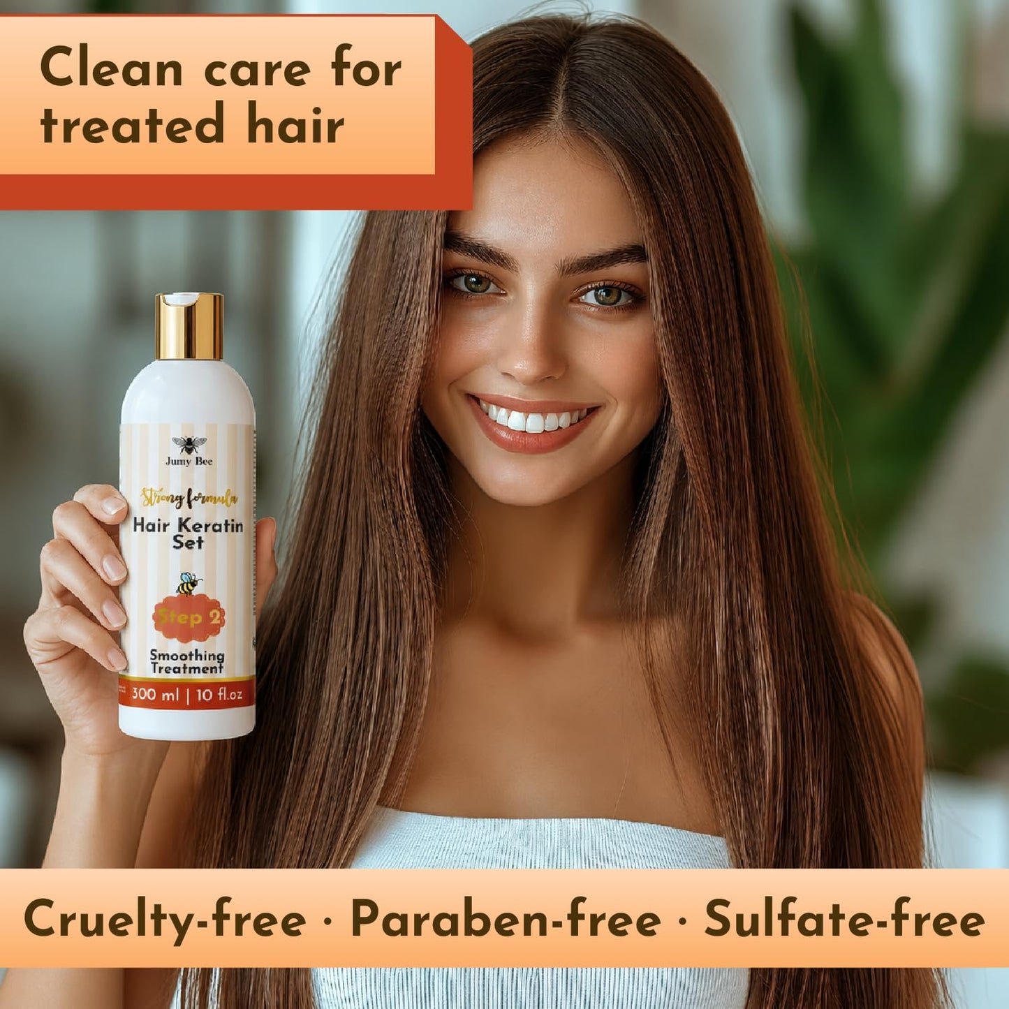 Brazilian Keratin Treatment Kit - Jumy Bee 3 Steps | Formaldehyde-Free At Home Hair Straightening & Smoothing System |Keratina para Alisar el Pelo | Anti-Frizz Repair Mask & Shampoo (10 Fl OZ)