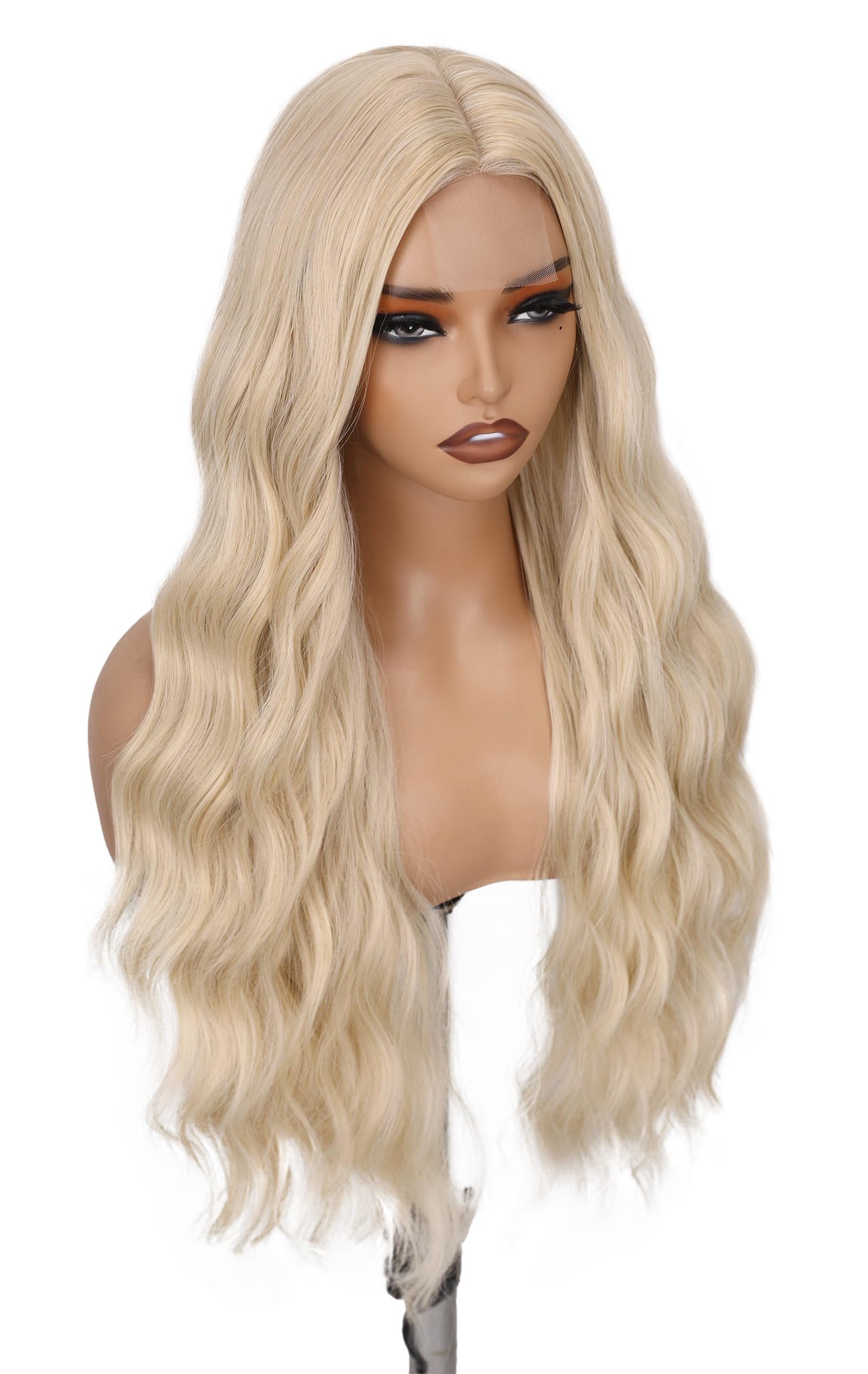 FAVE Long Blonde Wig Wavy Synthetic Wig Platinum Blonde Wig Middle Part Natural Blonde Wig Wigs for White Women(28 Inches)