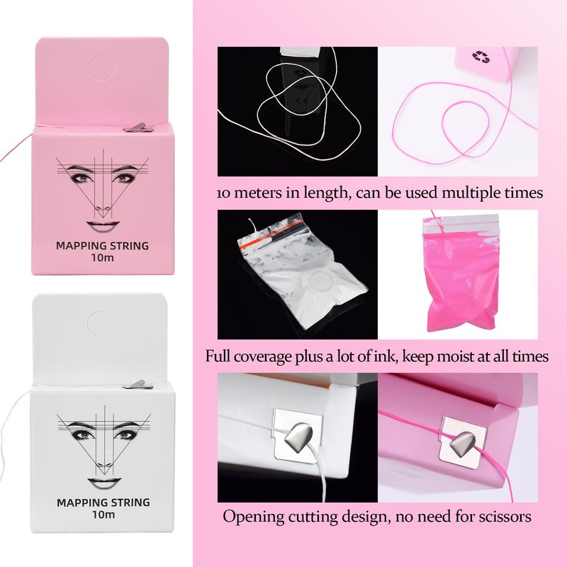 ATOMUS Brow Mapping Kit with 10m Pink & White Mapping String 20g White & Pink Brow Paste 50pcs Eyebrow Ruler Stickers 2 Brow Brushes 2pcs Eyebrow Pencil 1pc Sharpener 10pcs Blades