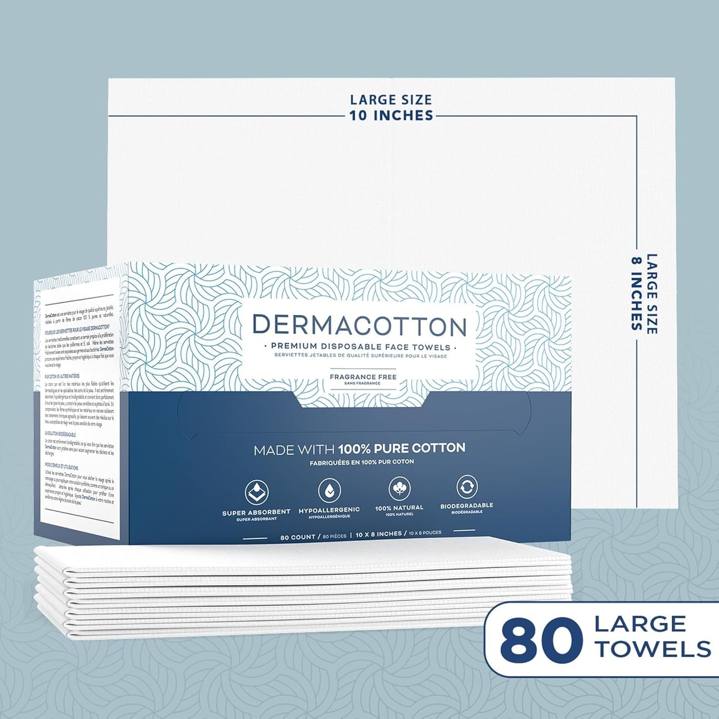 Dermacotton 100% Pure Cotton Face Towels – 240 Count Large Disposable Wash Cloths for Face Washing, Makeup Removal & Acne Care | Ultra Soft, Hypoallergenic & Fragrance-Free