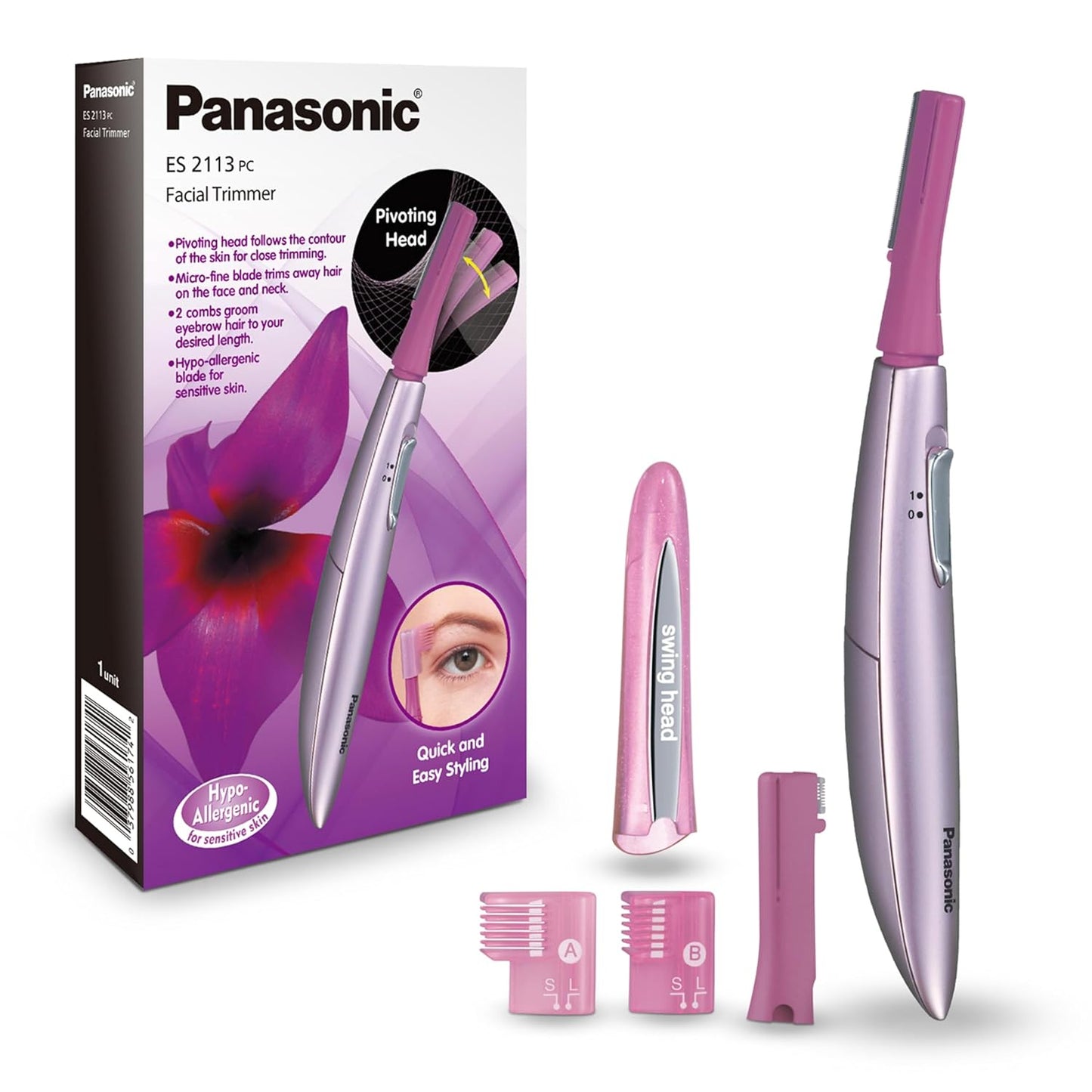 Panasonic Women's Facial Hair Remover - Eyebrow Trimmer with Pivoting Head & 2 Gentle Blades | Battery-Operated, Compact Design