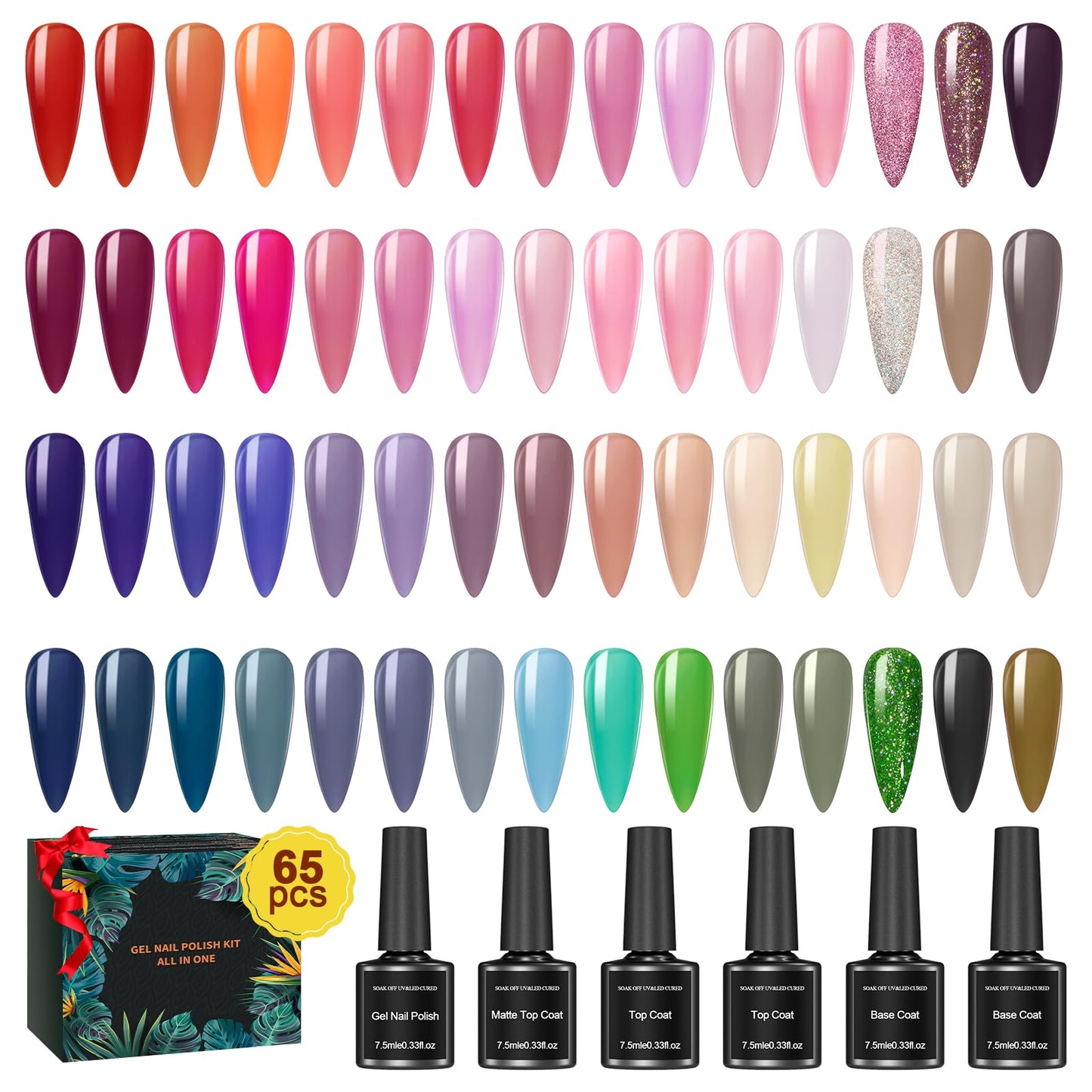 JIASHENG Nail Polish Kit with Organizer Case 42 Colors Gel Nail Set Base Matte & Glossy Top Coat Portable Nail Polish Holder Adjustable Dividers Space Saver Manicure Kit for Nail Art Salon DIY