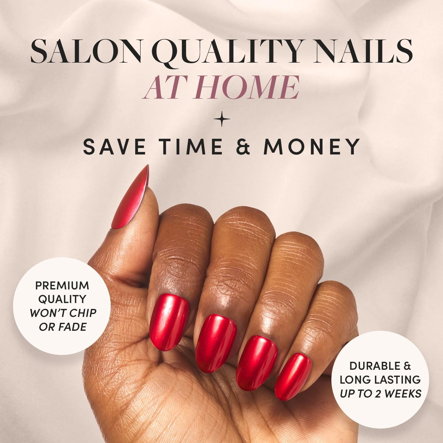 Glamnetic Press-On Nails - Cherry Glaze Short Round Bright Red Nails | 30-Piece Kit with Glue & 32 Toe Nails