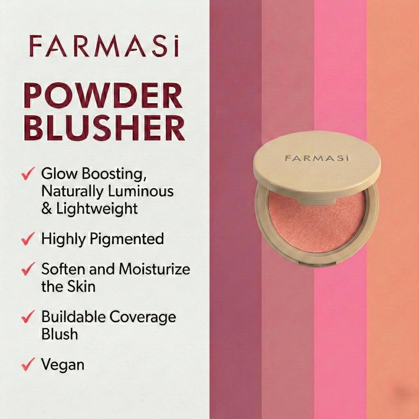 FARMASi Highlighter Powder Blusher, Glow Boosting, Naturally Luminous Lightweight, Highly Pigmented, Soften and Moisturize the Skin, Buildable Coverage Blush, Vegan, Like Candy