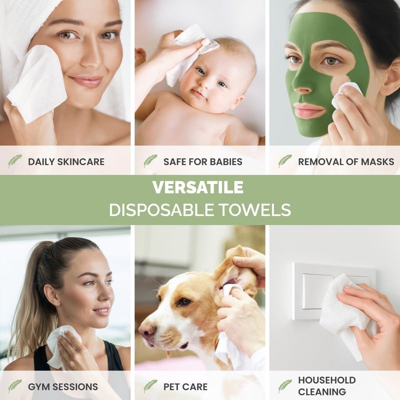 Disposable Face Towels - XL 10"x12" Biodegradable Viscose Towelettes for Women | 100 Count