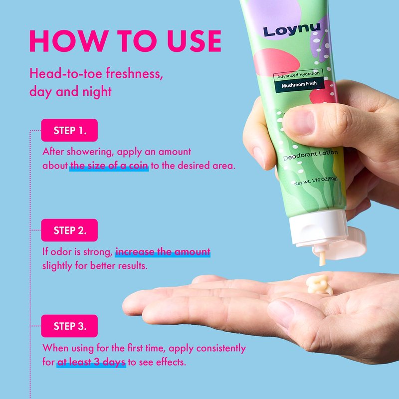 LOYNU Advanced Hydration Deodorant Lotion – All-Day Odor Control, Gentle Hypoallergenic Formula with Mushroom Extract Formula, Aluminum-Free, Paraben-Free 2Pcs