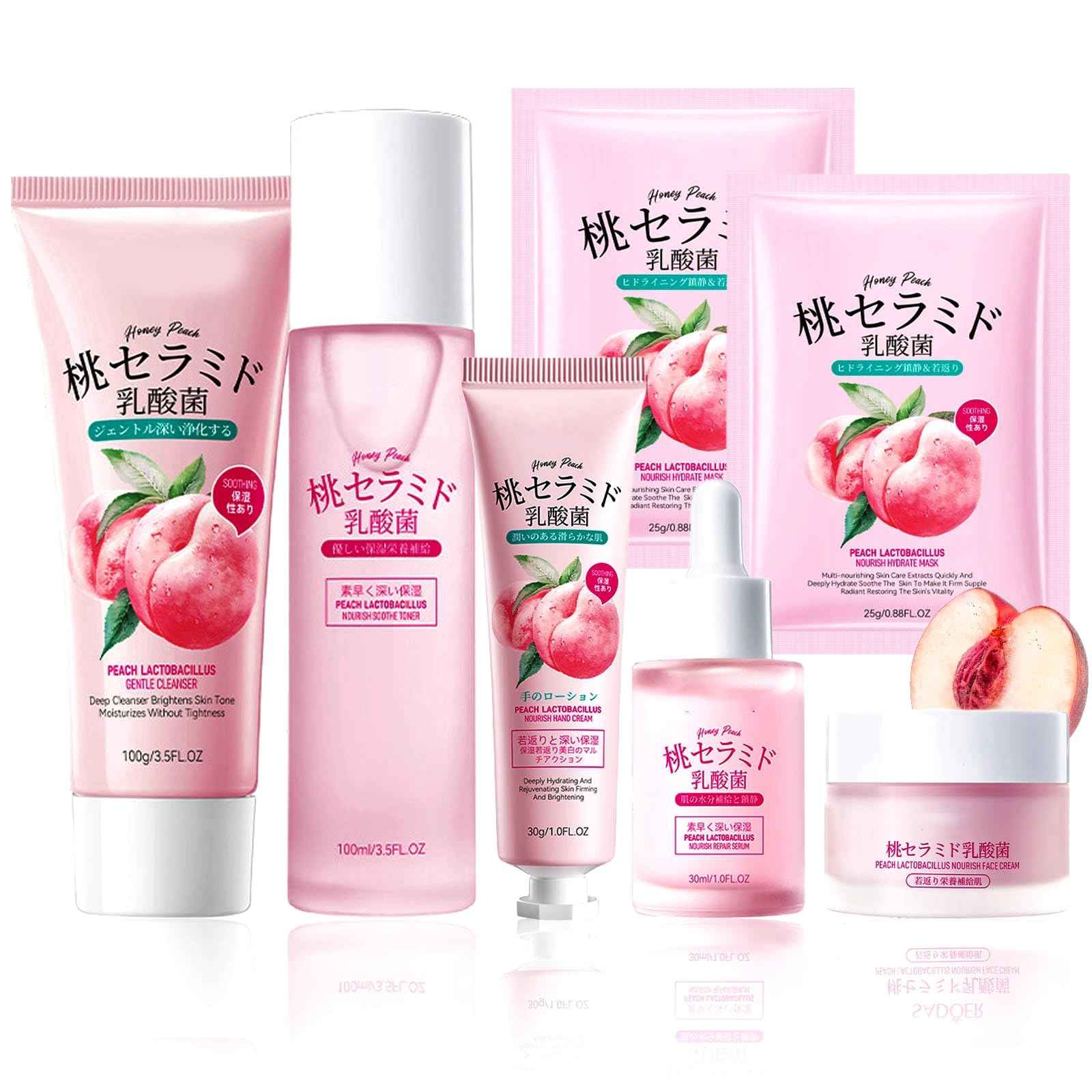 Peach Skincare Set, Peach Skin Care For Teens 10-12, Face Skin Care Set, Anti-Aging Skin Care Routine Kit For Women, Hydrating Girls Skin Care For Kids Age 8-12, Vegan & Organic