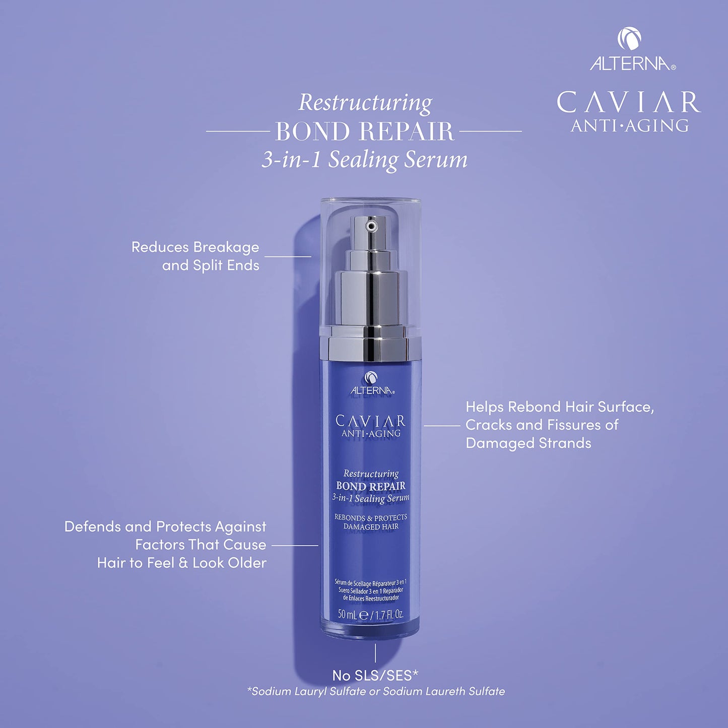 Alterna Haircare CAVIAR Anti-Aging Restructuring Bond Repair 3-in-1 Sealing Serum, Rebonds and Protects Damaged Hair,1.7 Fl Oz