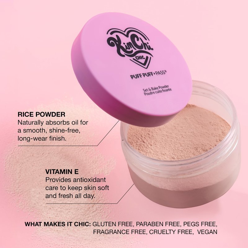 KimChiChic Beauty Puff Puff Pass Set and Bake Setting Powder for Makeup, Extra Fluffy Loose Face Powder Poof, Soft Natural Face Makeup for Uneven Skin Tone, 03 Translucent