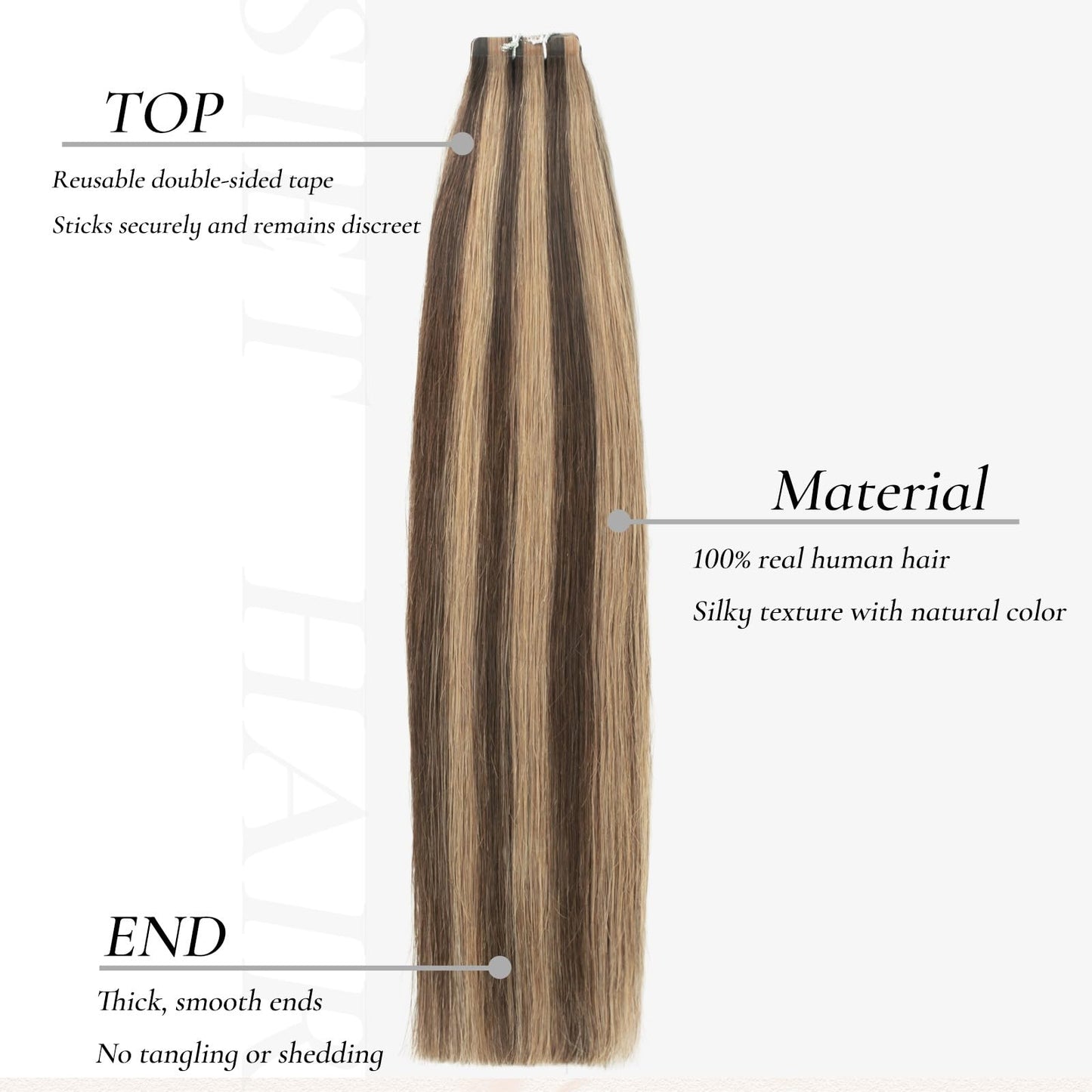 Hyssiet Tape in Hair Extensions Human Hair, 20pcs 50g 14 Inch Tape in Hair Extensions,Chocolate Brown Highlighted Caramel Blonde,Invisible Remy Soft Natural Thick Real Human Hair Extensions