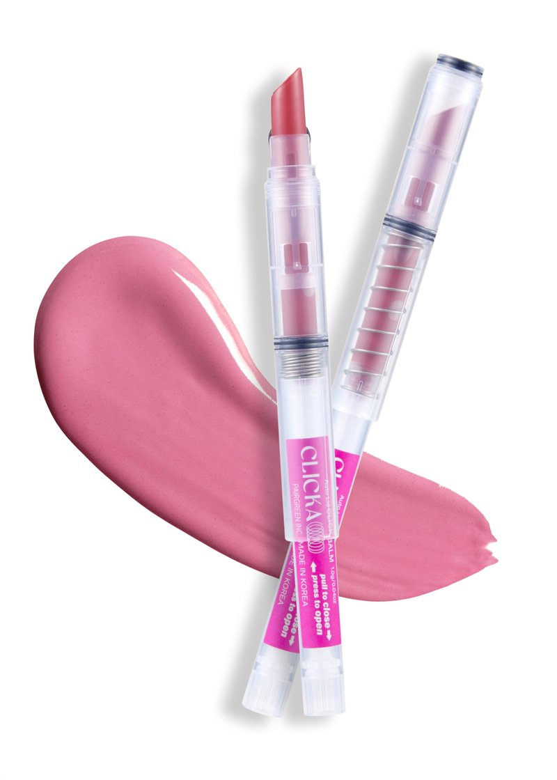 CLICKA One-Touch Retractable Tinted Lip Balm, Moisturizing Lip Gloss with Menthol (Rose Pink) Korean Lip Care
