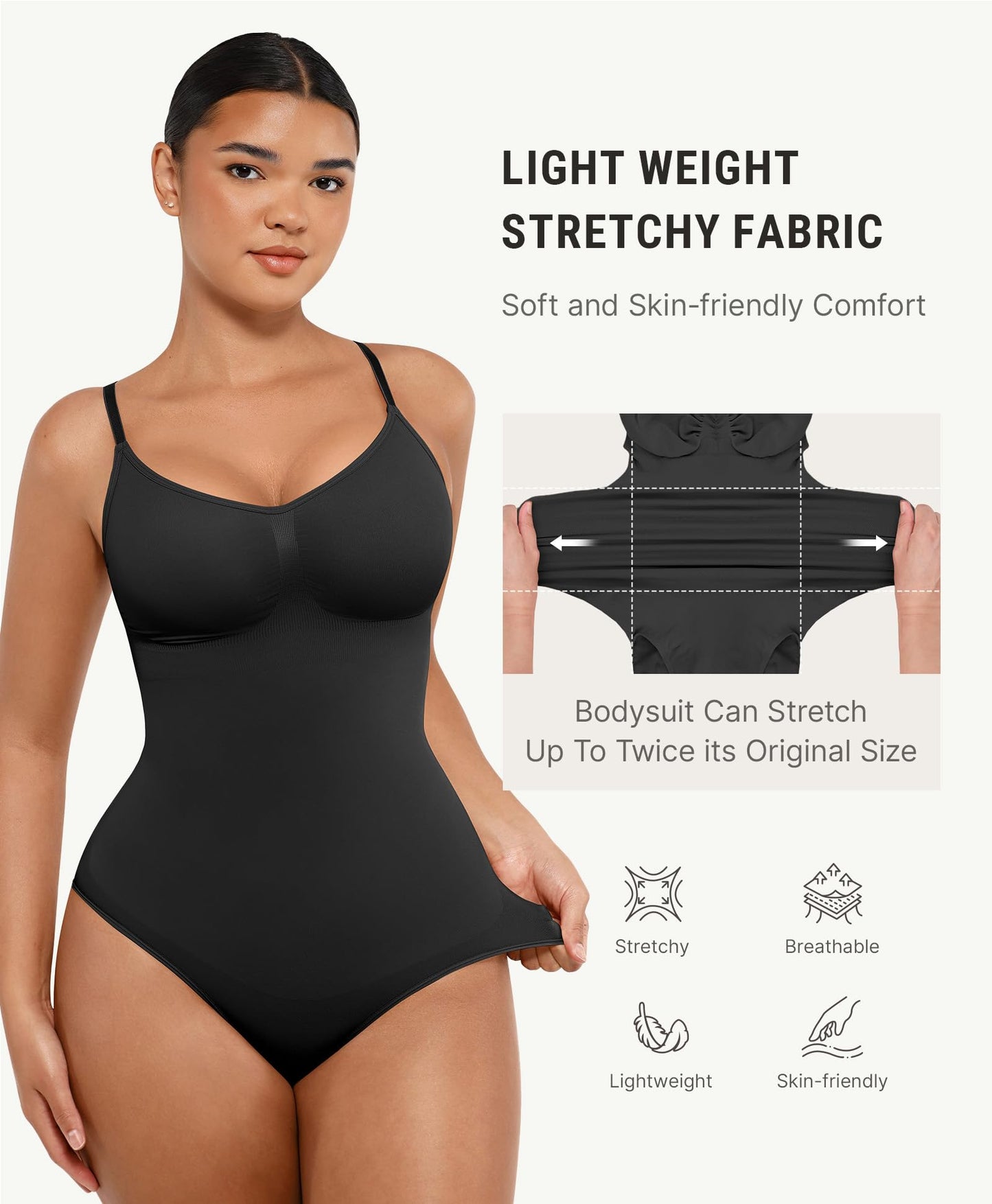 FeelinGirl Body Shaper Tummy Control Shapewear Bodysuit for Women Seamless Shaper Black M-L
