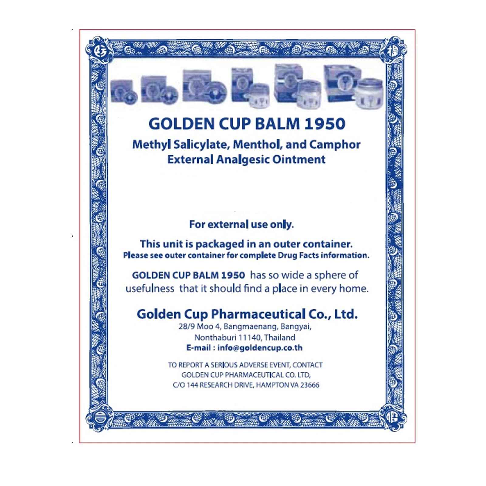 Golden Cup Balm Yellow Herbal Thai Ointment, 22g (Pack of 3)