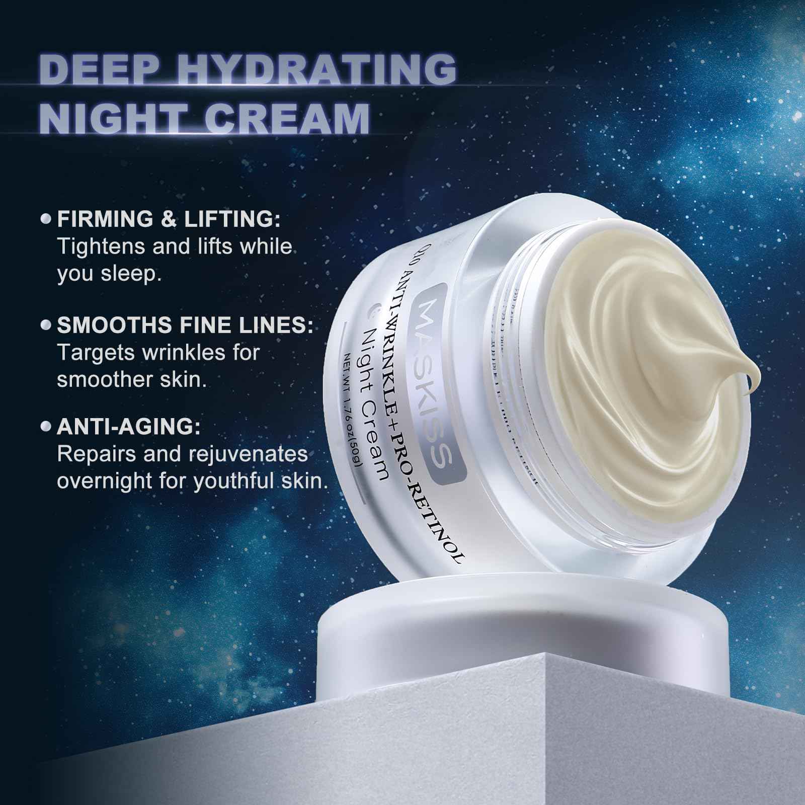 Maskiss Anti-Wrinkle Night Cream (Q10 + Pro-Retinol) & Face Cream (Q10 + Biotin), Unscented Anti-Aging Face Moisturizer for Sensitive Skin