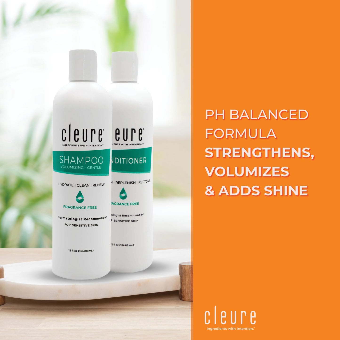 Cleure Fragrance Free Shampoo – Hypoallergenic Shampoo for Sensitive Scalp – Sulfate Free Volumizing Formula (12 oz, Pack of 2)