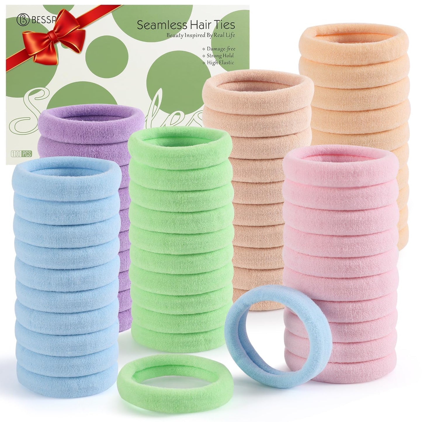 100PCS Black Hair Ties for Women Girls, Seamless Thick Black Hair Band, Elastic Hair Ties No Damage Ponytail Holder