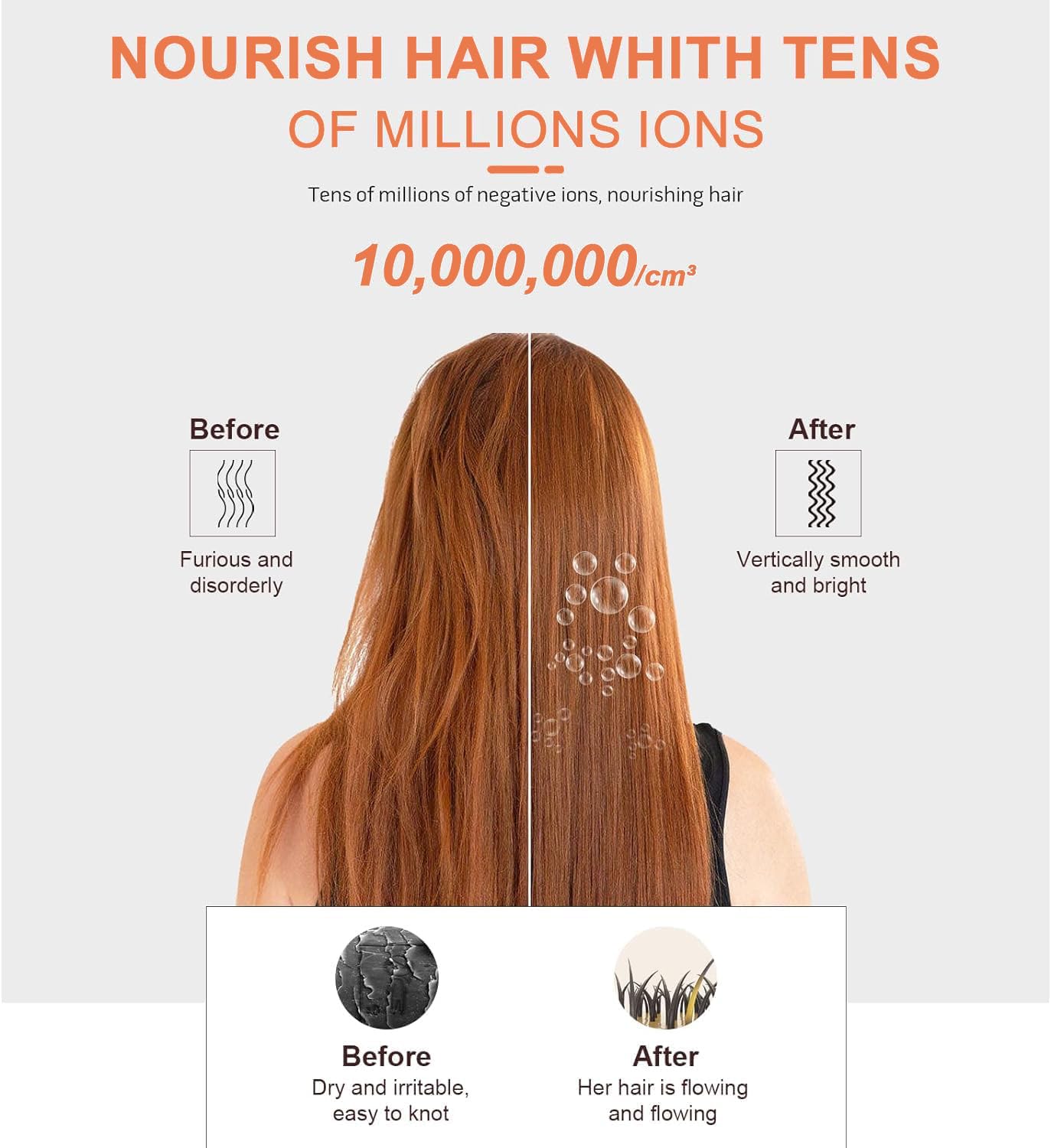 Hair Straightener Brush - Ceramic Ionic Heated Brush for Frizzy & Thick Hair | 20s Heat-Up, Anti-Scald, 360° Swivel Cord, Vibrant Orange