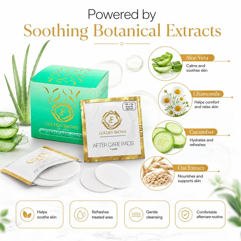 Golden Brows Piercing Aftercare Pads | Plant Based Fragrance Free Cotton Pads for piercing bump solution | Microblading Aftercare Cotton Rounds for Face & Body | Post-Procedure Essentials – 25 Pack