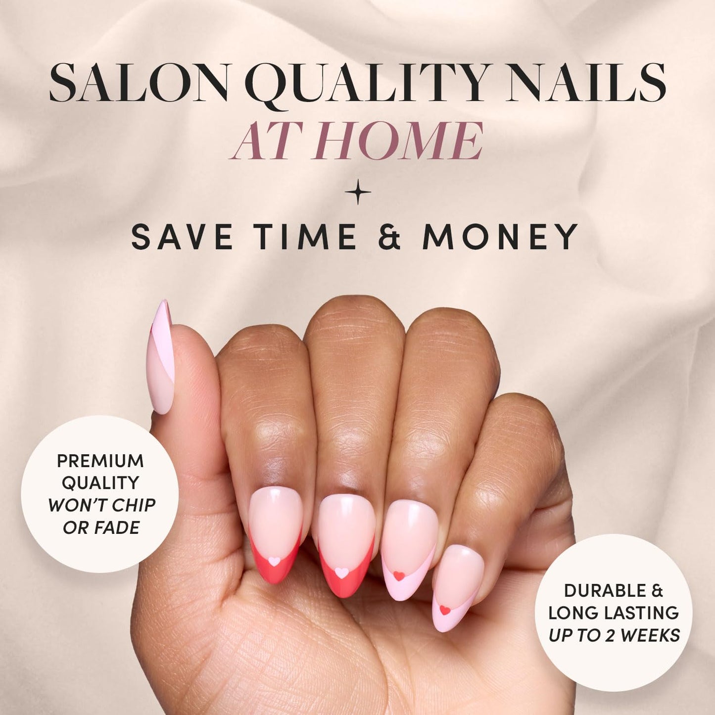Glamnetic Press On Nails - Pure Hearted | Glossy, Semi-Transparent Short Almond Fake Nails with Heart Accents, Salon Quality | 15 Sizes - 30 Nail Kit with Glue