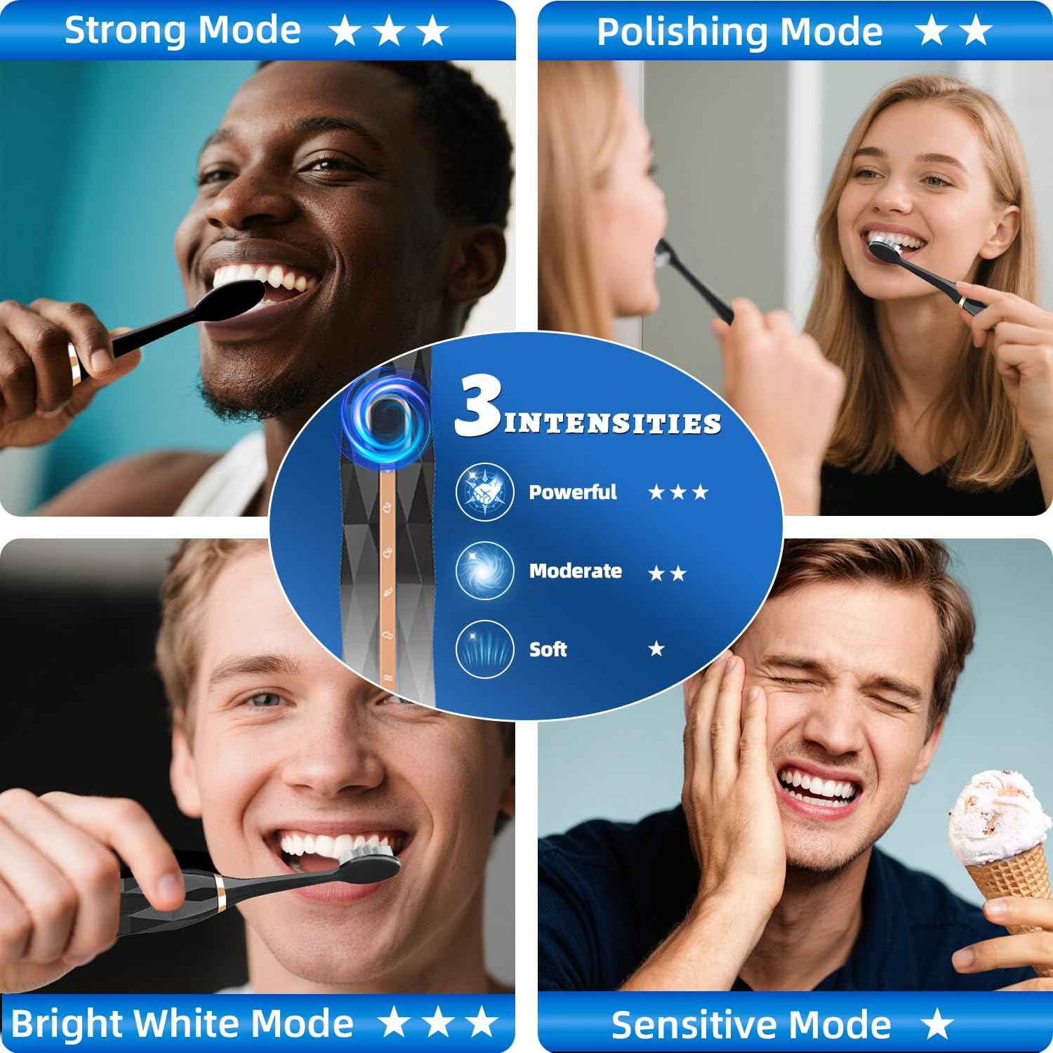 Adult Sonic Electric Toothbrush, USB Rechargeable Sonic Toothbrush, with 12 Brush Heads, 5 Modes, Equipped with Cleaning Brush, Brushing and Washing Two in one