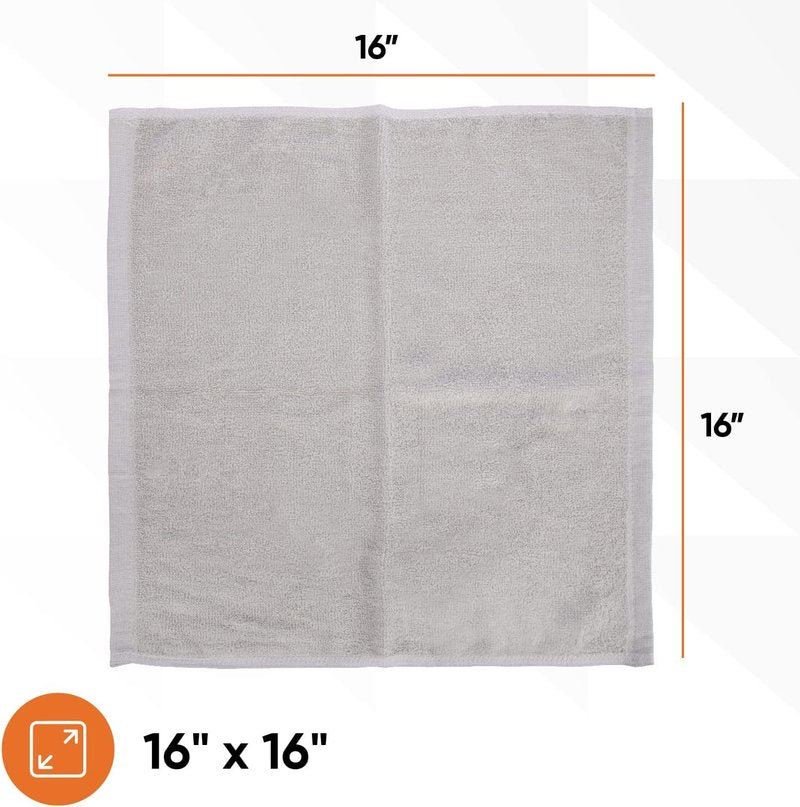 Cotton Terry Washcloths - 100% Cotton Spa Towels for Body & Face | Grey, 16"x16" (24 Pack)