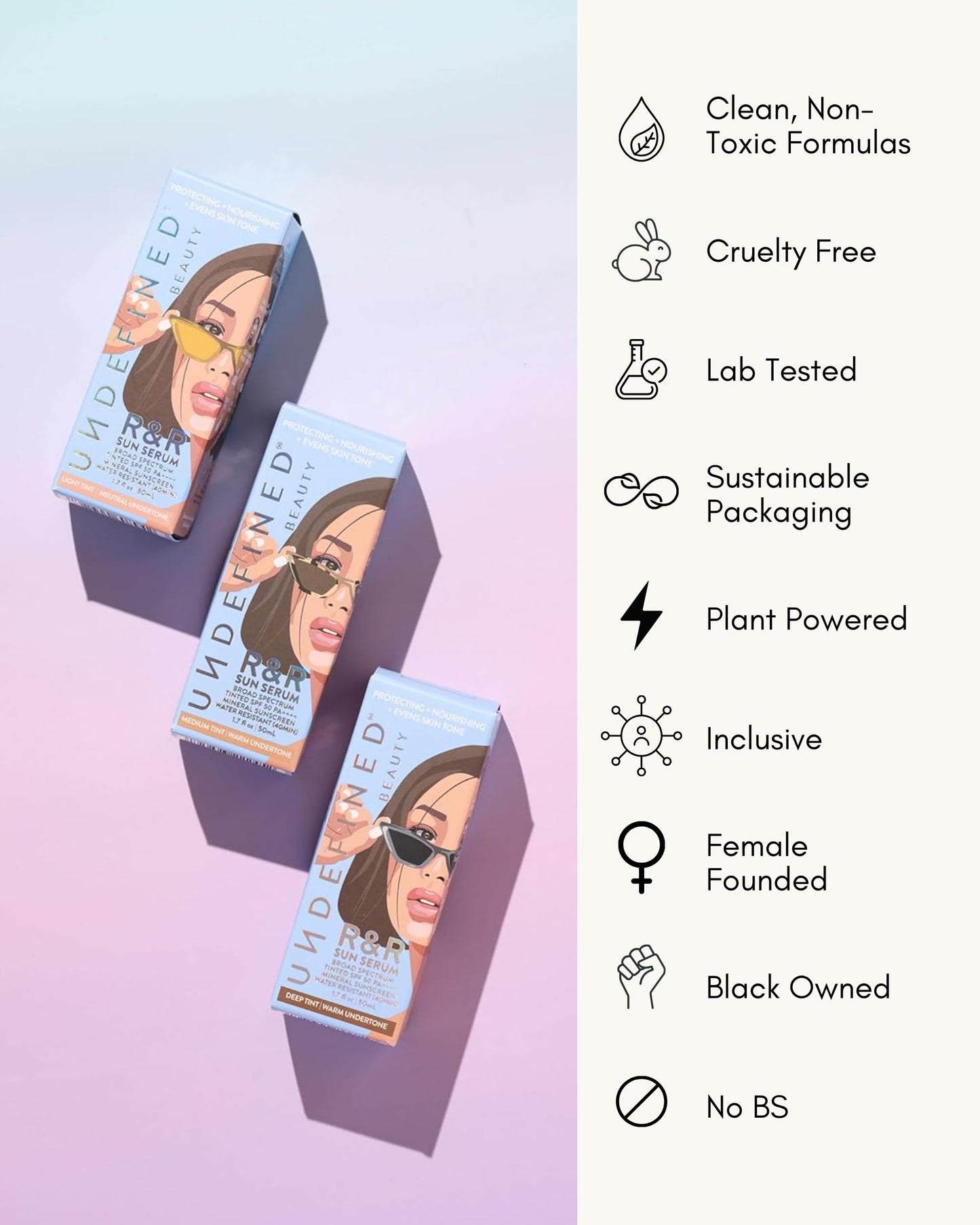 Undefined R&R Sun Serum SPF 50 PA++++ Mineral Sunscreen with Niacinamide, Water Resistant Broad Spectrum Protection & Blue Light Defense (Light Tint)