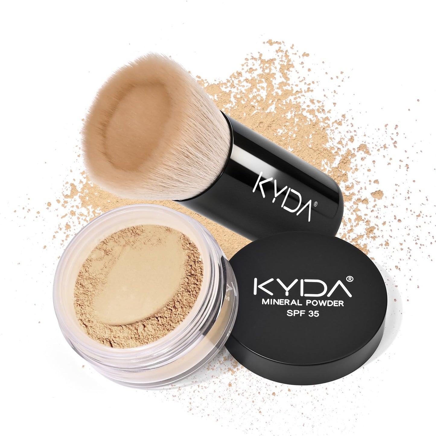 KYDA Mineral Loose Powder Foundation, SPF 35, Skin-improving Mineral Foundation with Brush, Lightweight Buildable Coverage, Natural Glow Loose Powder Base Makeup, Fair Light, 0.28 oz