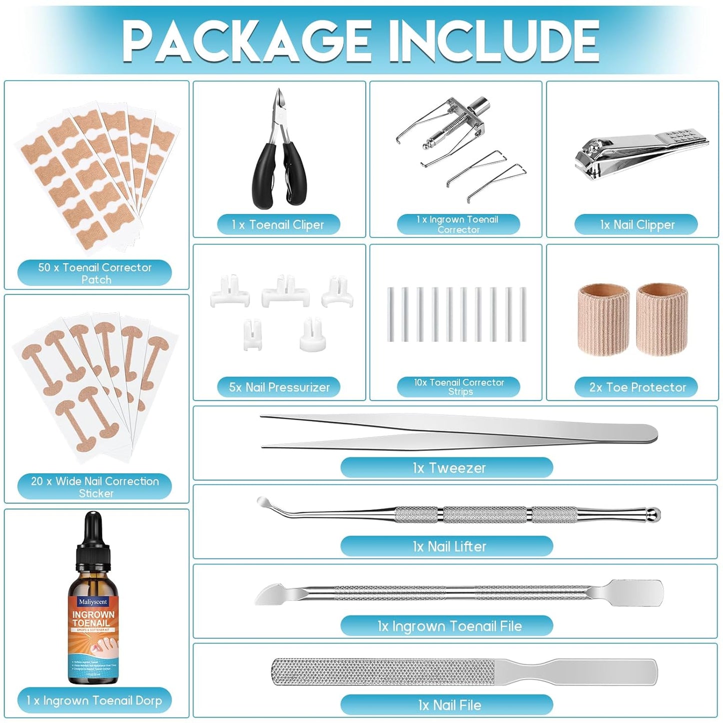 Ingrown Toenail Removal Kit - Professional Tool Set with Corrector Drops, Clipper & Nail File | Complete Pedicure Solution