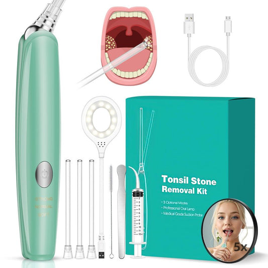 Tonsil Stone Remover, High-Precision & Painless Comfortable Cleaning, 12 in 1 Tonsil Stone Removal Kit, 150 Degree Rotate Electronic Tonsil Stone Vacuum, Best Tonsil Stone Removal Tool (Green)