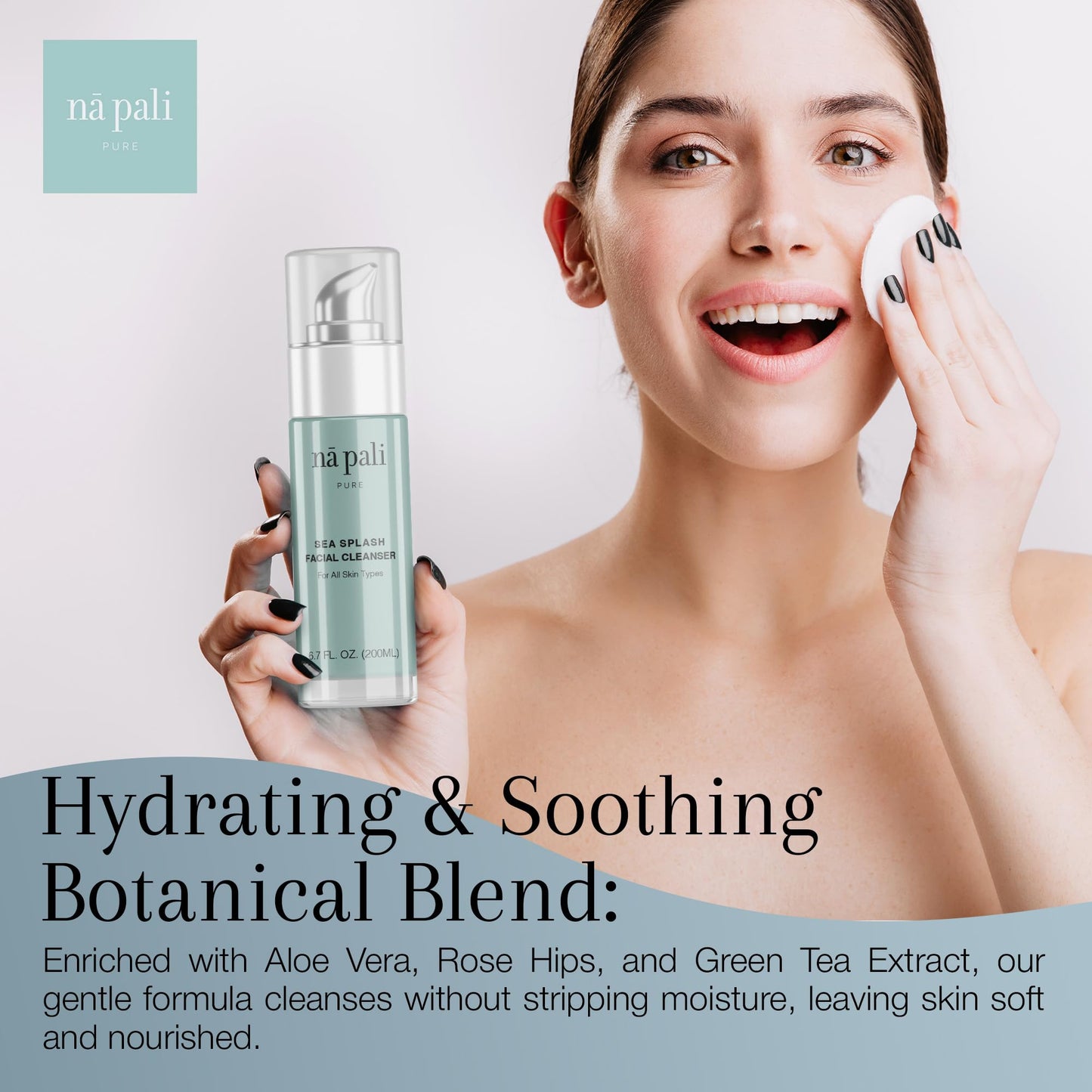 Na Pali Pure Sea Splash Facial Cleanser Hydrating Face Wash with Dead Sea Salts, Algae, Aloe & Green Tea – Gentle, pH-Balanced Daily Cleanser for All Skin Types – 6.7 fl oz